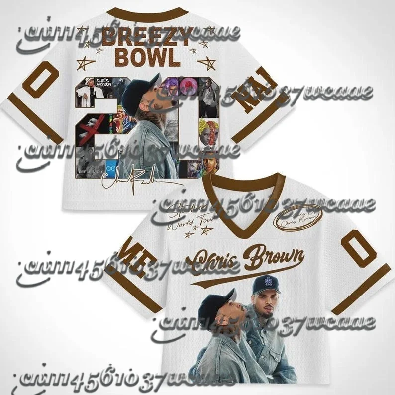 

2026 KPOP New Tour Same Style White Brown Chris Brown Breezy Bowl Themed Fan Gift Summer Oversized Unisex Jersey Family Matching