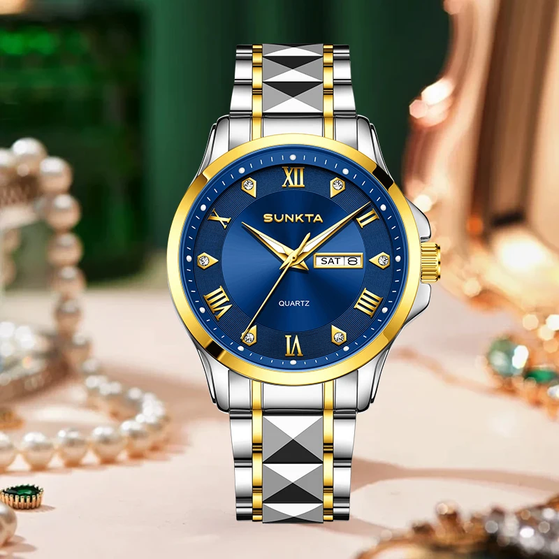 

Элегантные женские часы Sunkta, модные классические часы из нержавеющей стали, светящиеся водонепроницаемые кварцевые женские наручные часы Reloj Mujer, подарок