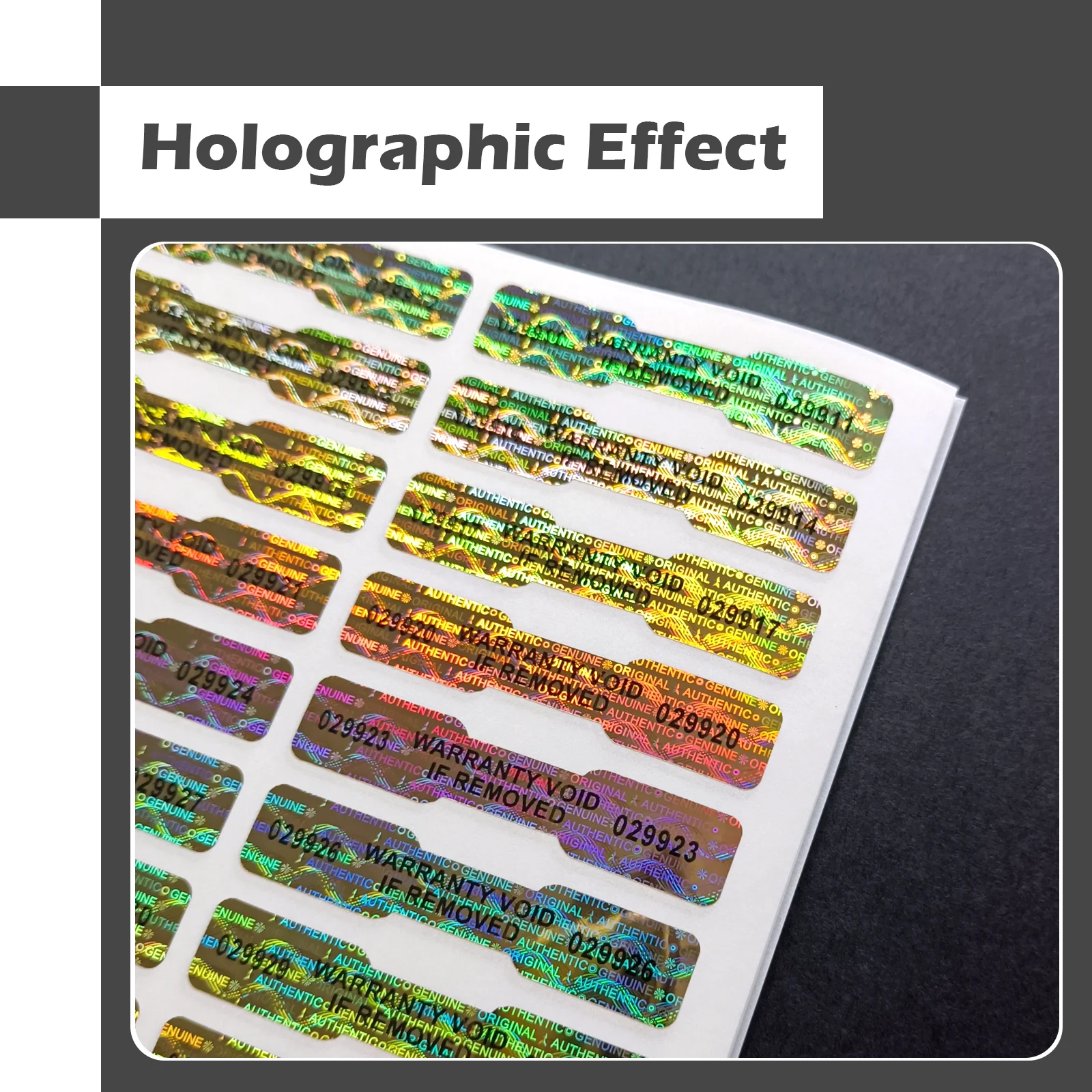 Imagem -05 - Holográfico Etiqueta de Segurança Garantia Void Adesivos Forma do Osso Tamper Proof Adhesive Seal Labels com Números de Série Ouro 5x1cm