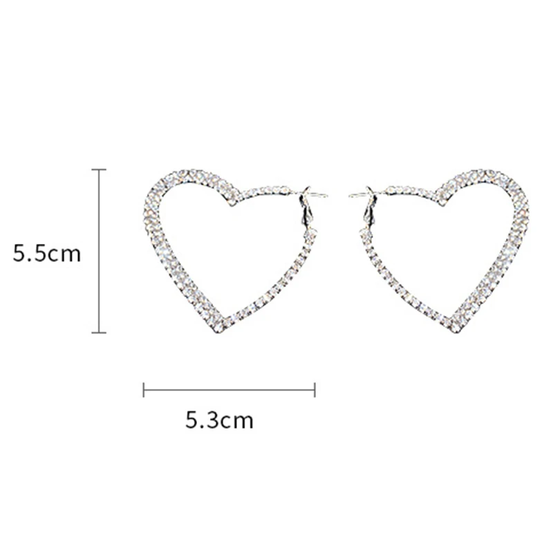 Y2k Accessories Shiny Peach Heart Hoop Earrings Korean Fashion Crystal Love Earrings for Women Punk Aesthetic 2000s Jewelry