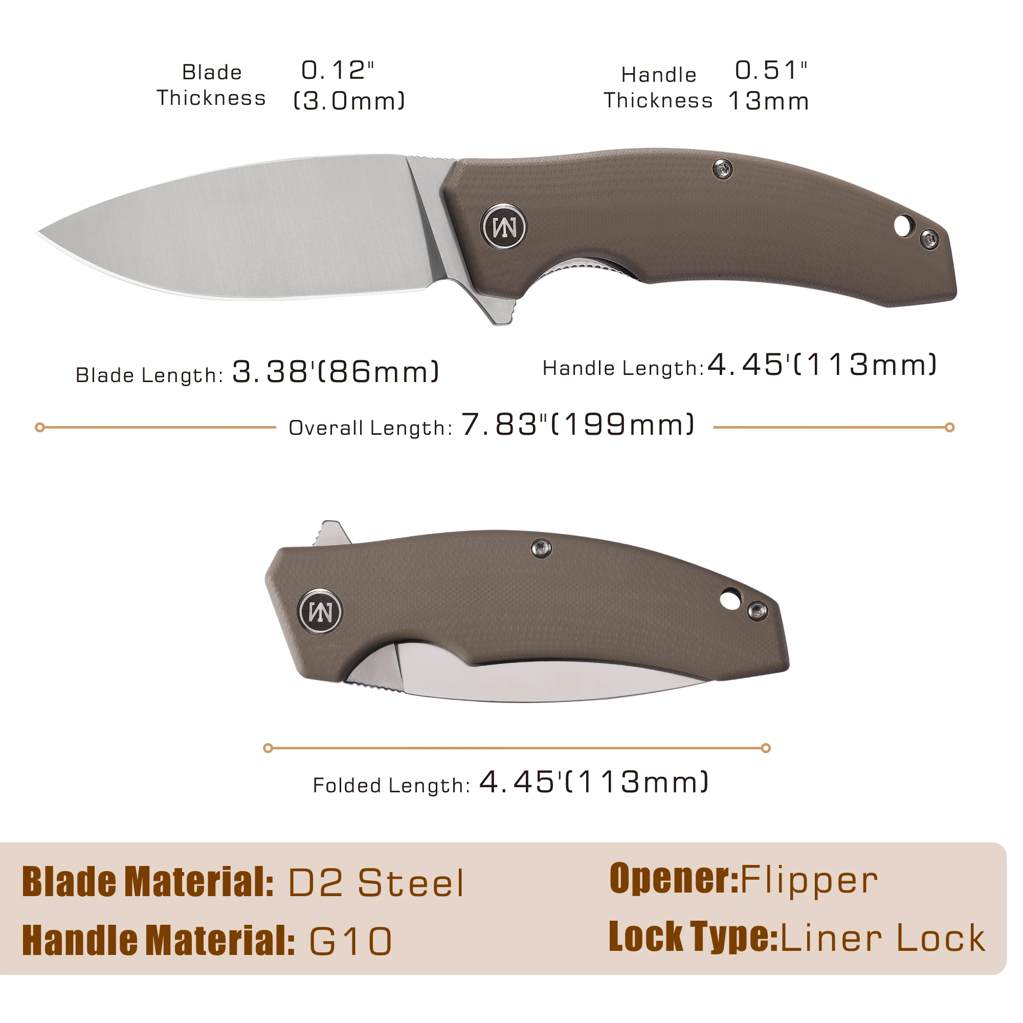 Nightwolf N05 Pocket Folding Knife for Men D2 Steel Blade G10 EDC Tool Self Defense Tactical Hunting Survival Outdoor Camping