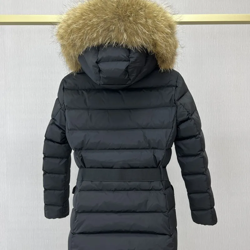 Autumn and winter female Fox fur collar hooded Down jacket Y2K Casual jacket Slim-fit belt warm Fashion clothing movement coat