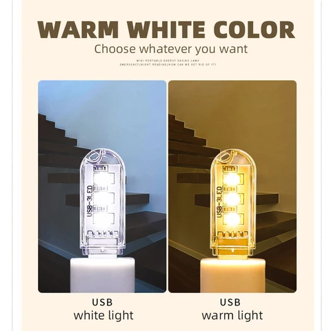 Портативный USB LED-ночник, теплый белый свет, 5 штук — фото устройства