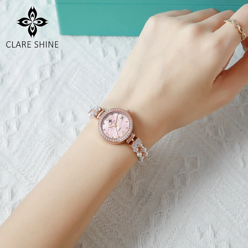

CLARE SHINE 7703 Women Imported Quartz Movement Watch Brand Diamond Round Dial Brand Fashion Calendar Window Watch For Women