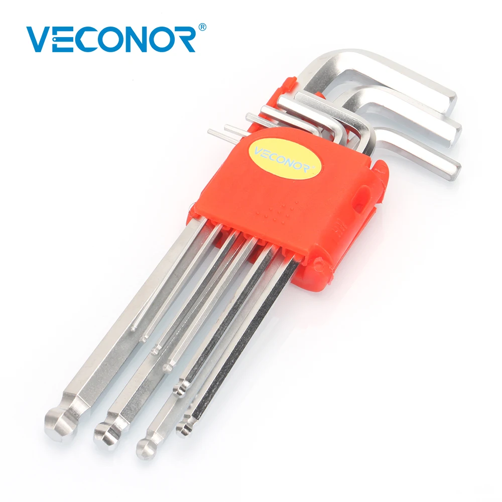 9 Pcs Durable Reinforced Metric Ball Ended Hex Allen Key Wrench Set Spanner Torque Wrench, Chrome Vanadium