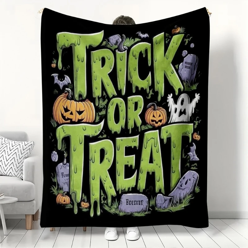 

Halloween Trick Print Flannel Blanket for Sofa Bedroom Bed Home Office Nap Blanket Travel Camping Picnic Blankets Blanket