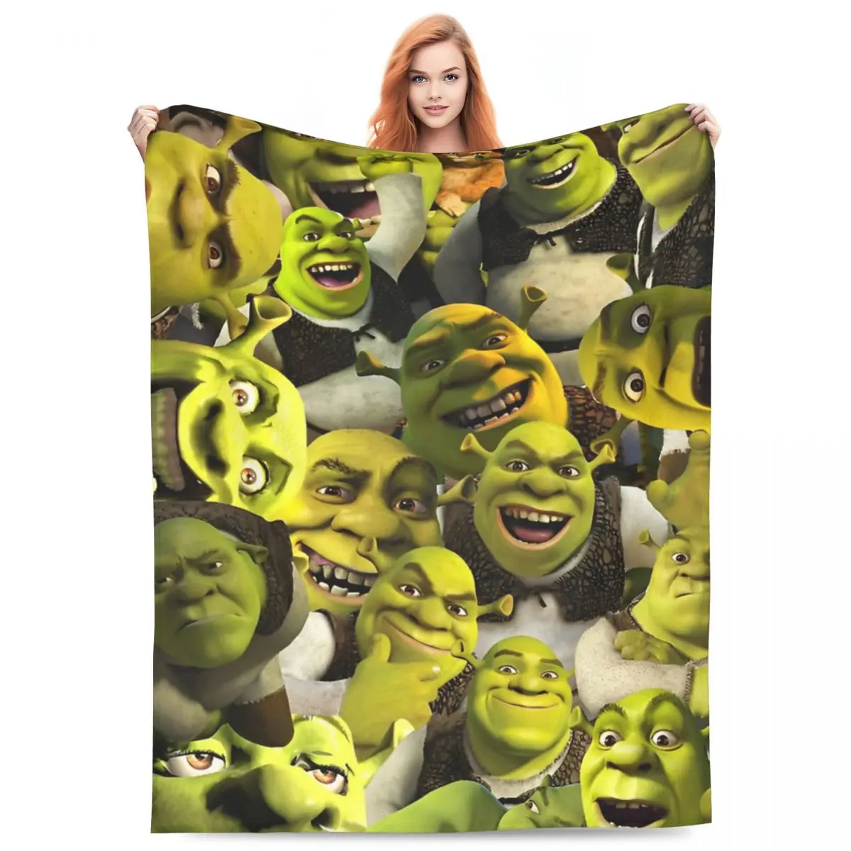 Funny Shrek Collage Blanket Funny Face Anime Soft Aesthetic Plush Bedding Throws For Couch Bed Flannel Bedspread Bed Cover