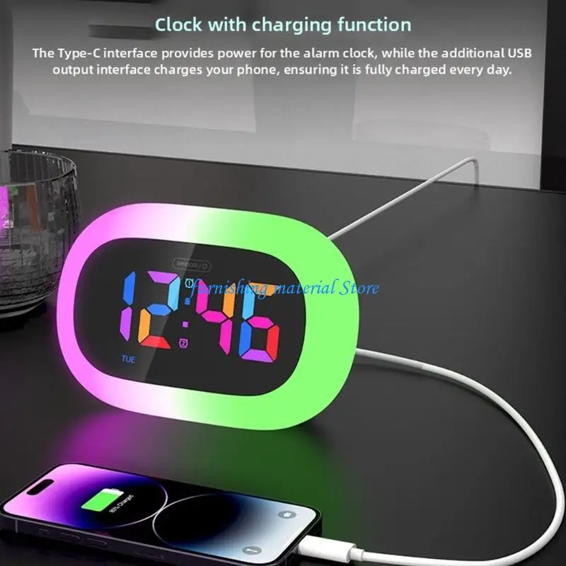 Y5GD Dreamy Colorful LED Light Alarm Clock Offering Intelligent Wake Feature Soft Silicone Construction for Kids Room