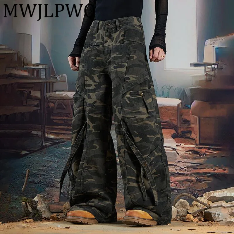 

MWJLPWQ мужские камуфляжные брюки с лентой в стиле пэчворк, джинсы в американском уличном стиле, универсальные повседневные брюки с несколькими карманами 11942