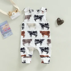 Western Baby Boy Girl Clothes Cow Print Jumpsuit Sleeveless Boots Pattern Button Romper Summer Kids Boys Clothes