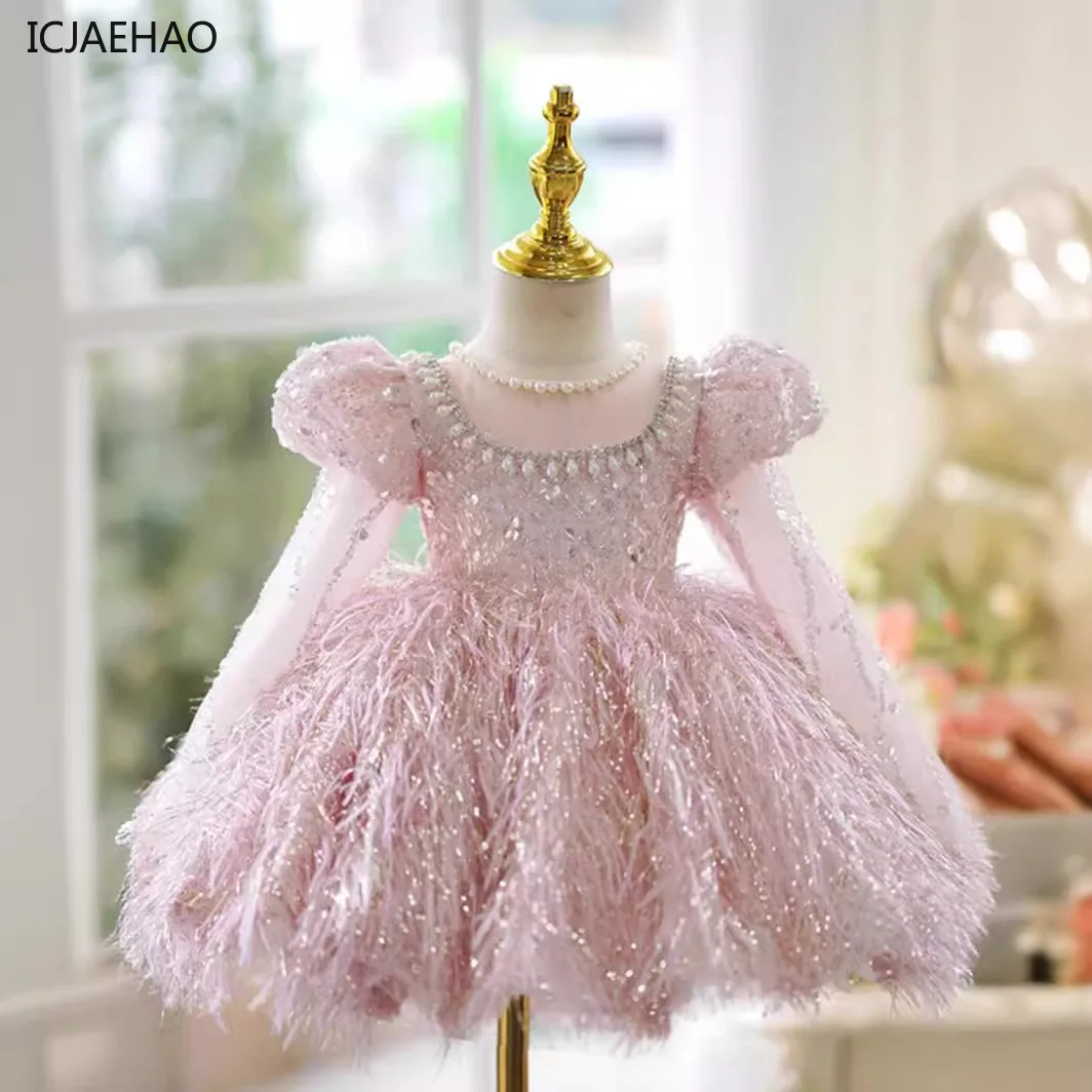 Elegant Pink Girls Princess Dress Flower Girl Tutu Gown for Weddings Birthday Celebrations Piano Recitals Toddler Party Clothes