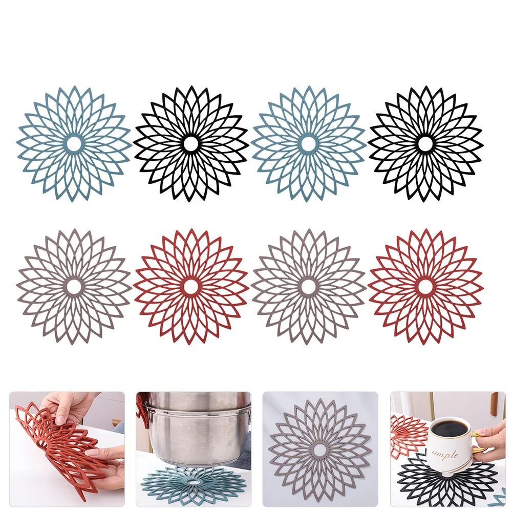 8 قطعة الوقايات سيليكون مقاومة للحرارة جوفاء للطي كأس المطبخ الحصير عدم الانزلاق وسادة ل وعاء طبق ساخن قاعدة أكواب السيليكون