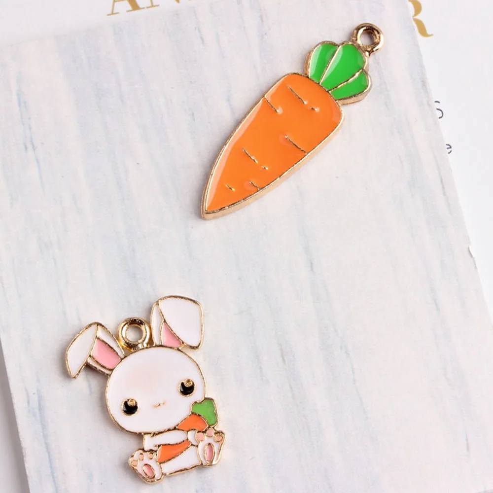 10pcs Orange Radish DIY Pendant White Rabbit Charms Necklace Handmade Accessory Bracelet  Animal  Jewelry for Women