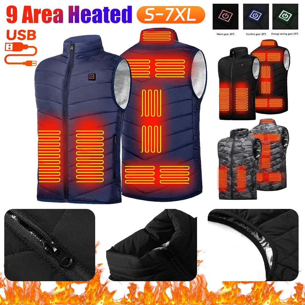 Chaleco calefactable de 9 zonas, chaquetas eléctricas con calefacción, ropa deportiva para hombres y mujeres, abrigo calefactable, abrigo térmico de grafeno, chaqueta calefactora USB para acampar