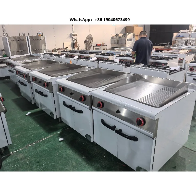 Restaurant Kitchen Combination Barbecue Grill Commercial Free Standing Gas Griddle with Lava Rock Grill and Cabinet XH