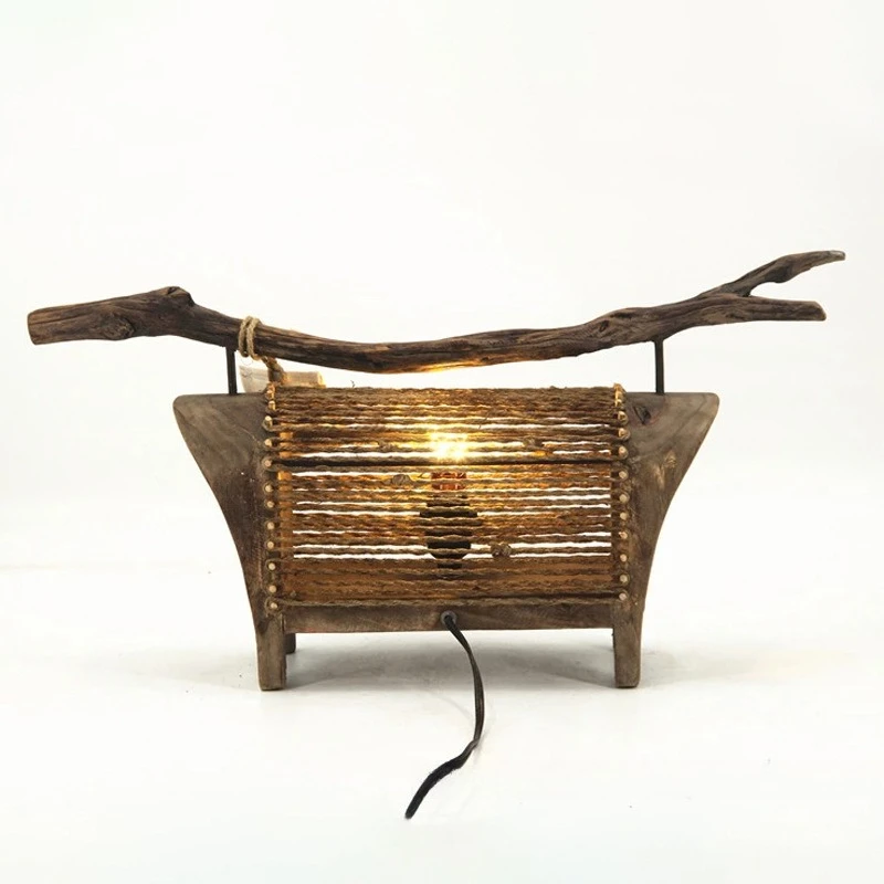 Troncos hechos a mano y lámparas de pie artesanales de cuerda de cáñamo, lámparas decorativas para cama y desayuno