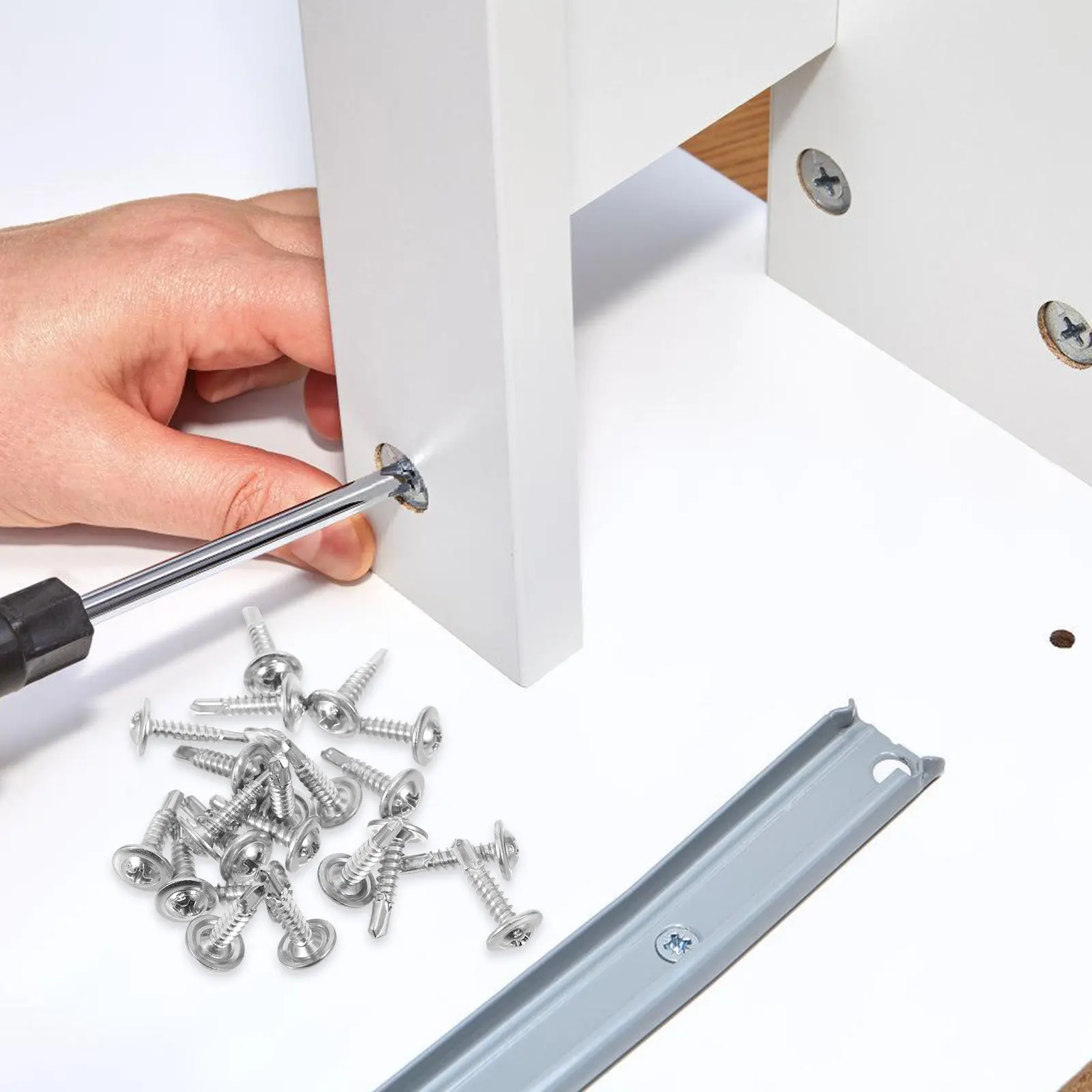 

100 шт. саморезов из углеродистой стали с плоской головкой, самонарезающие, для крепления к стене, для листового металла, маленькие, прочные, сменные