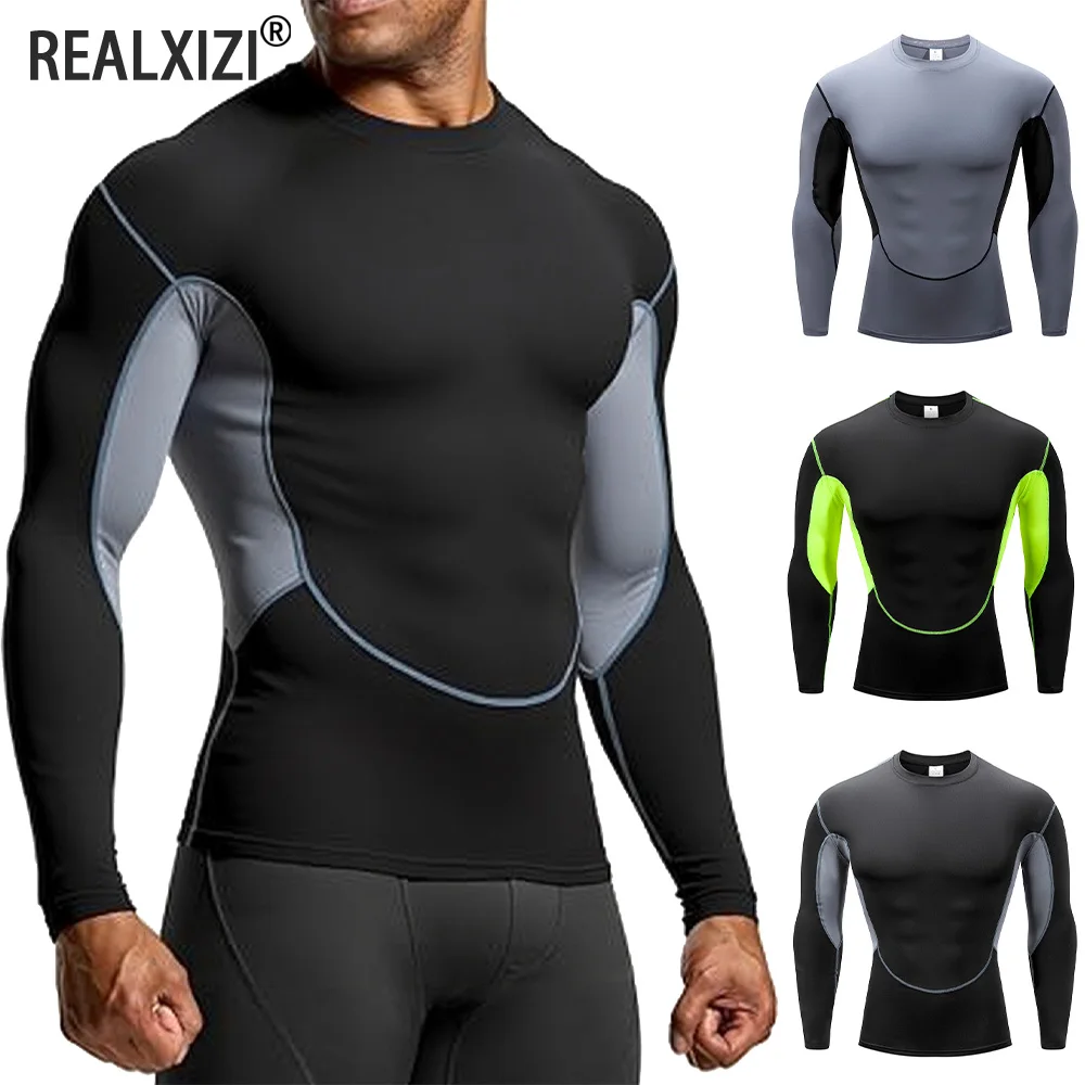 

Men's Compression Long Sleeve T Shirt Men Elastic Training T-shirt Gym Fitness Workout Tights Sport Running T-shirt Men