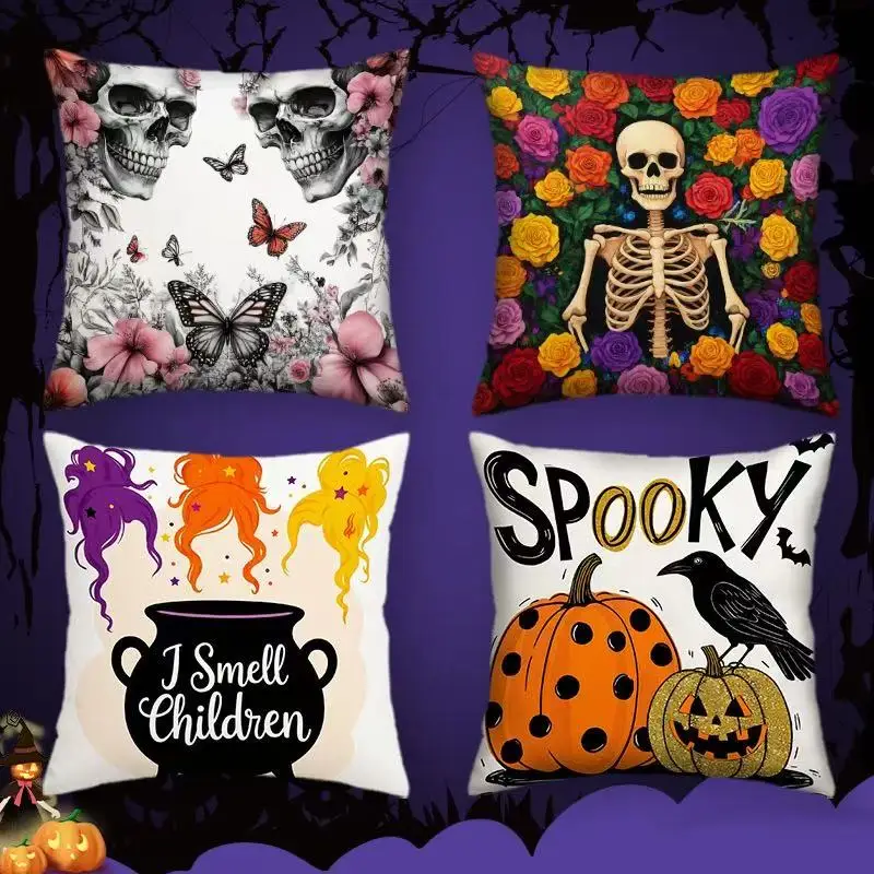 

2025 Halloween Decorations Funny Skull Ghost Printing Pillowcase for Home Office Sofa Decors Kids Adult Event Bedroom Gifts