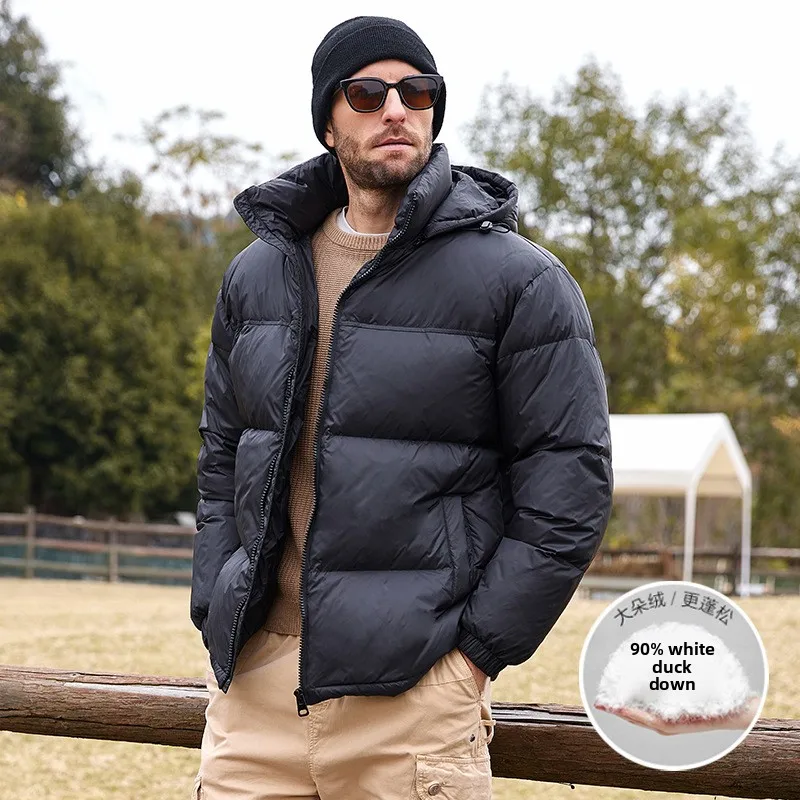 

Thiened зимнее мужское пуховое теплое пальто с капюшоном из полиэфирного волокна белого цвета с наполнителем из 90% пригородных поездок свободного покроя