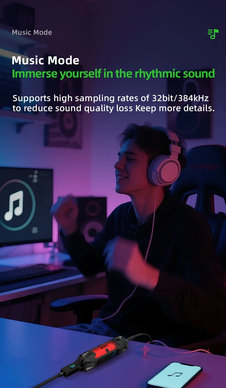 PIVA 4 in 1 Game Sound Card Adapter Docking Station Type-C PD60W DAC 32bit/384kHz 3.5MM USB2.0 3-stage EQ Tuning RGB for PUBG