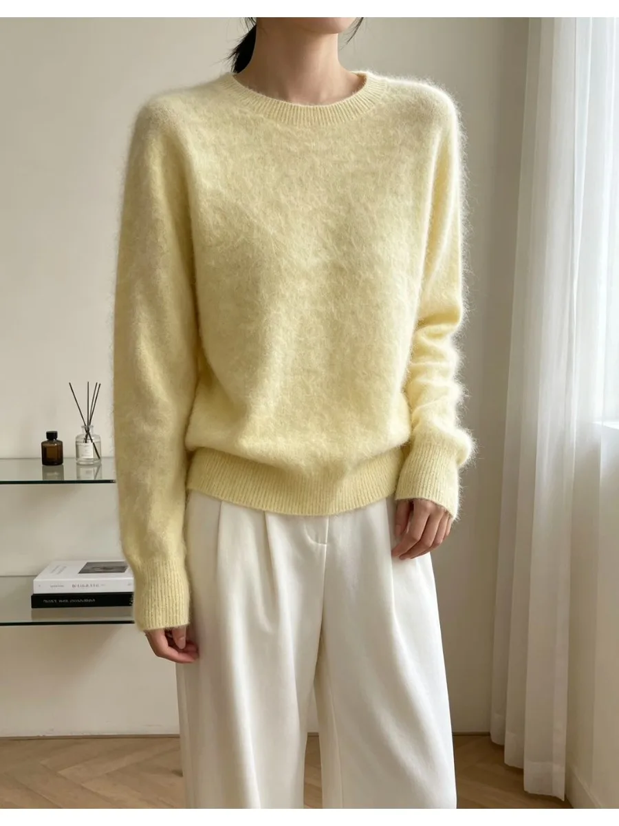 5% Seide 5% Kaschmir 90% Wolle Damen-Pullover Herbst Winter Kaschmir-Pullover O-Ausschnitt Weicher Schicker Gestrickter Pullover Warmer Wollpullover – Detail 13