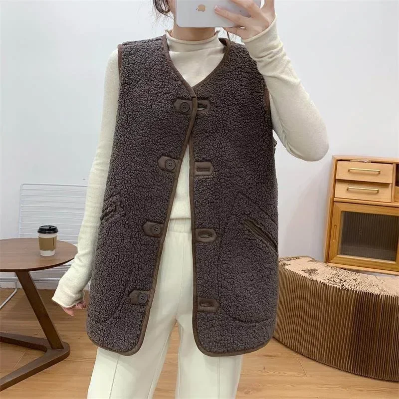 Autumn andWinter New Women\'s Lamb Plush Medium Long Vest Fashionable Retro Can Wear Both Sides Fur One Piece Sleeveless Tank Top