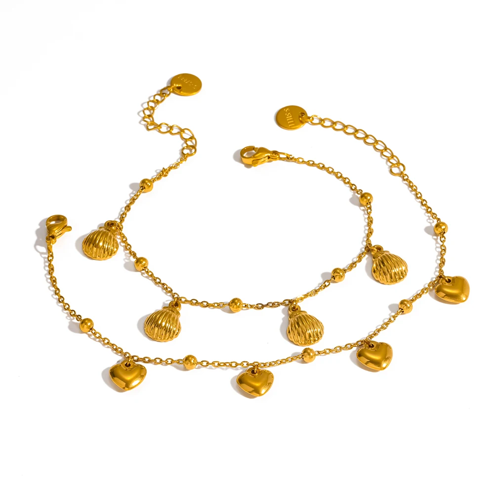 Damen-Fußkettchen aus 316L Edelstahl mit Seestern- und Muschelmotiv, goldfarbene Kette, modischer Sommer-Strand-Schmuck, wasserdicht – Detail 2