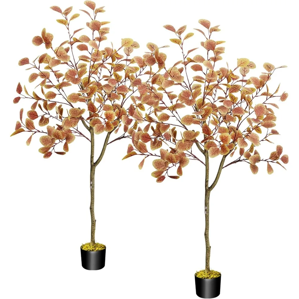 

Autumn Trees 2 Pack Autumn Eucalyptus Artificial Trees Decorative Silk Fake Plants in Plastic Potted Farmhouse Indoor