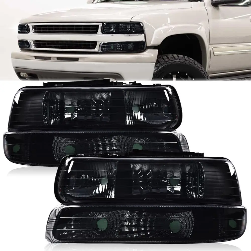 مجموعة المصابيح الأمامية المتوافقة مع تشيفي سيلفرادو 1500 2500 & HD 3500 1999-2002/Fit Chevy Suburban 1500 2500 Tahoe 2000-2006 B