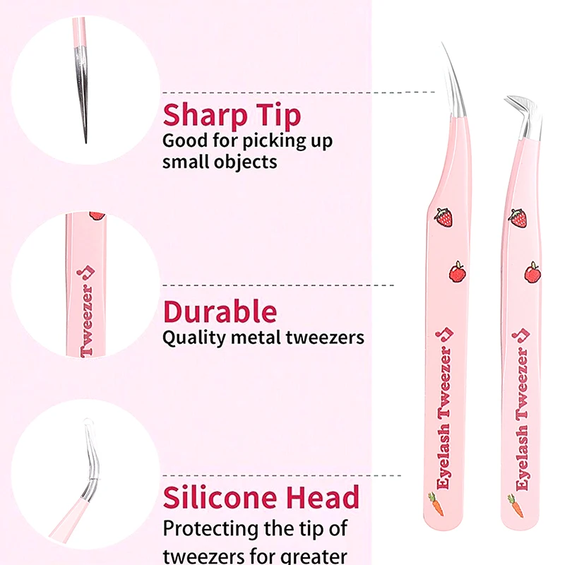 Eyelash Tweezers Extension Clip Stainless Steel Anti-Static Superhard High Precision Tweezers Fiber Tips Makeup Tools