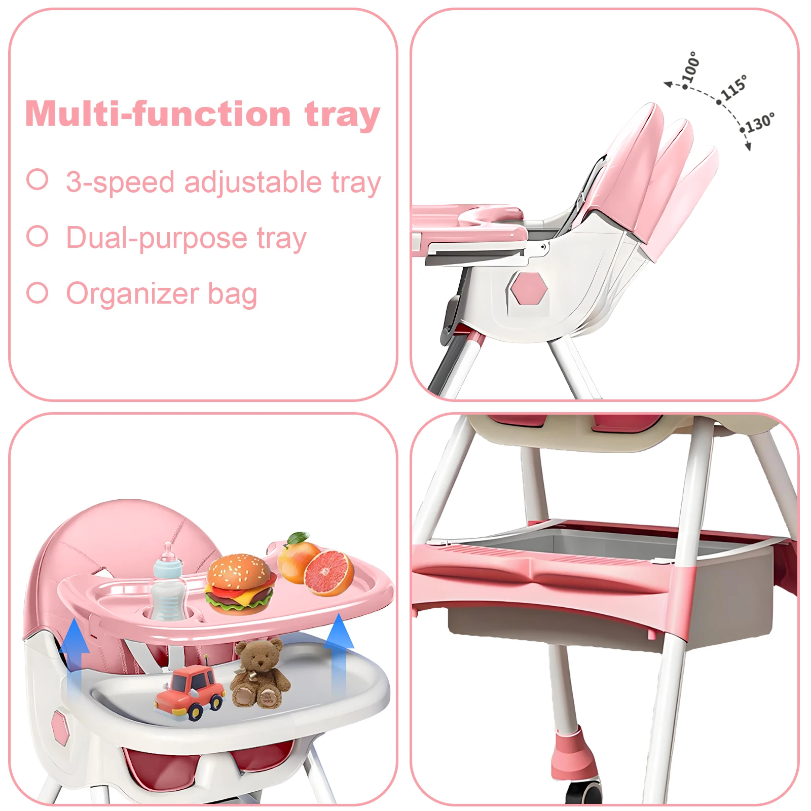 접이식 아기 식탁의자 대형 미끄럼 방지 패드 장난감 선반 포함 청소 용이한 급식 패딩 케이스 액세서리