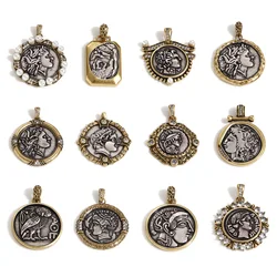 1pc Vintage Copper Pendant Antique Silver Bronze Color Two Tone Coin Double Sided Metal Charms DIY Necklace Bracelet Jewelry