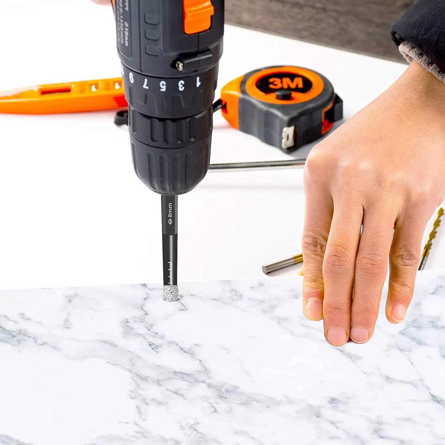 ชุดดอกสว่านเพชรแห้งสีดำ6ชิ้นสำหรับ keramik marmer เซรามิกหินแกรนิต Batu kaca วัสดุแข็ง5/6/8/10/12มม.