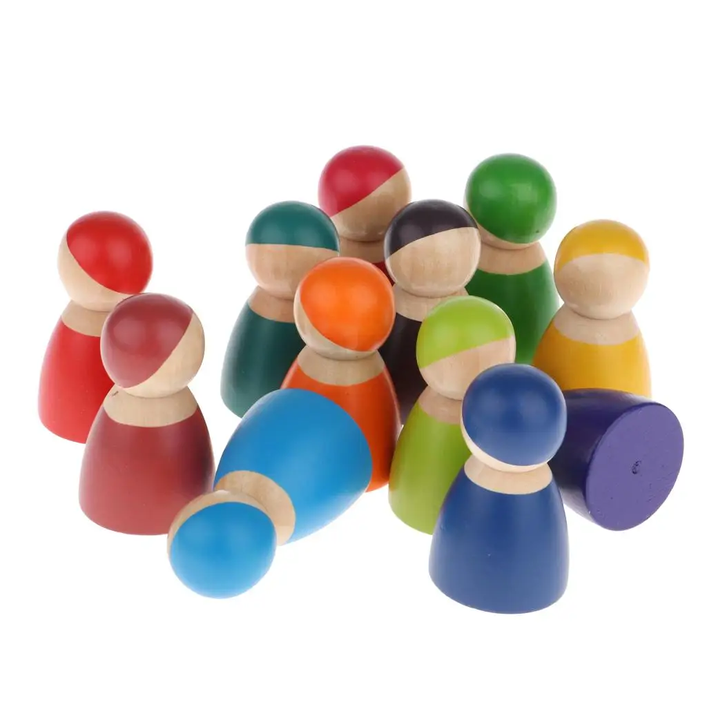 

Rainbow Wooden Peg Dolls People Figures Decor Educational Toy Set for Dollhouse Miniatures and Classroom Use