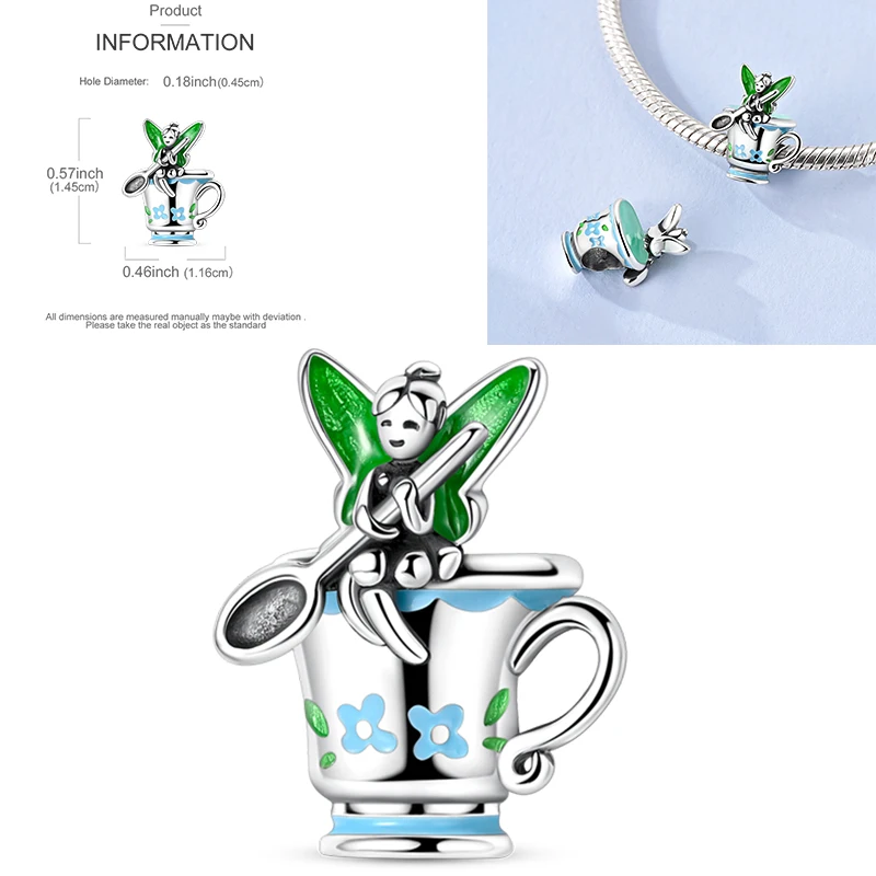 Heißer Kaffeetasse 925 Sterling Silber Bunte Weinflasche Weinglas Charm Anhänger Original Passend Für Frauen DIY Schmuck Mädchen Charms – Detail 10