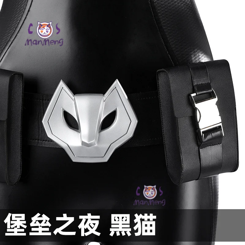 Fortnit-黒猫のコスプレ衣装,革のジャンプスーツ,マスク,ウエストバッグ,アクセサリーセット,ハロウィーンパーティー,セクシーなユニフォーム