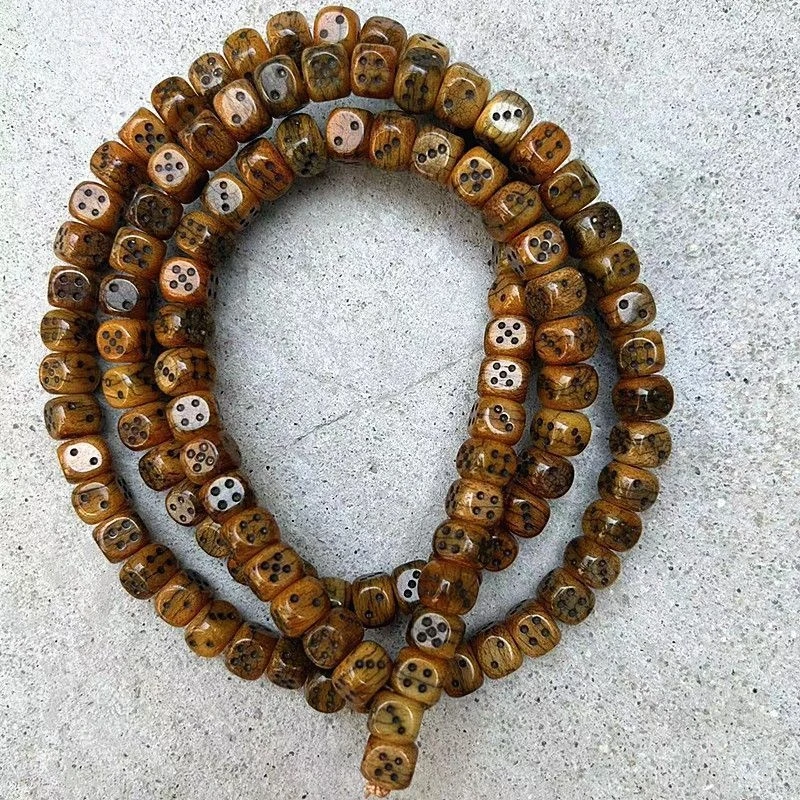 Old Yak Bone Square Dice-Shaped 108 Beads Bracelet With Patina