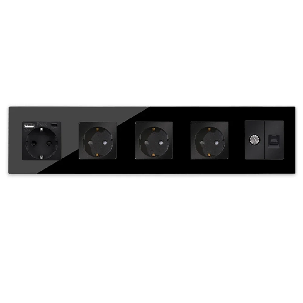 Imagem -06 - Tomada de Parede Bingoelec Tomada Usb Dupla Painel de Vidro para Casa tv pc Rússia Padrão da ue Cat6 Usb Tipo-c Saídas