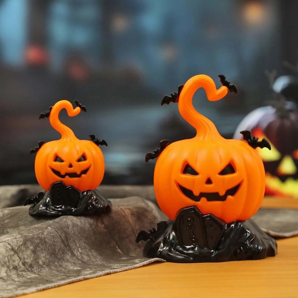 Plastic Pumpkin LED Lamp Button Cells Battery-operated Luminous Glow Bat Figurine Miniature Warm-glow Halloween Candle Light