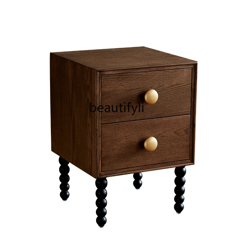 

French Retro Solid Wood Bedside Cabinet Small Apartment American Bedroom Locker Storage Cabinet