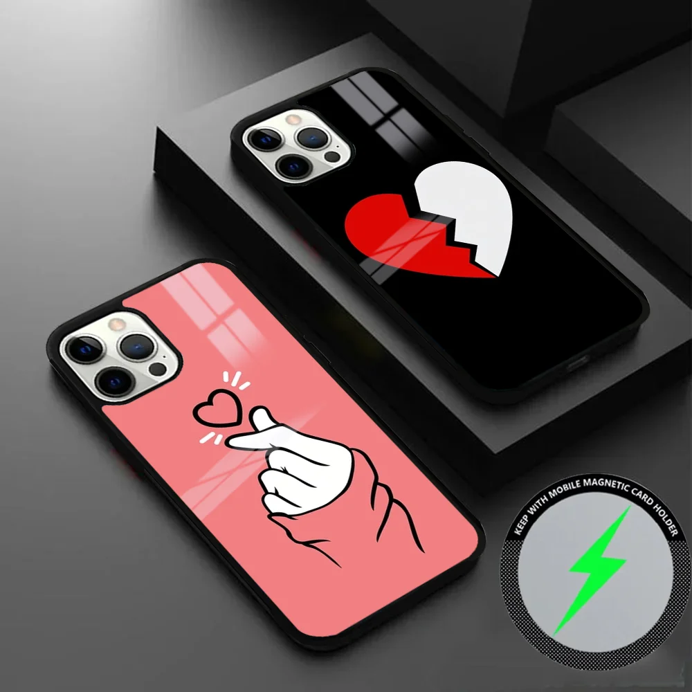 Love Broken Heart Phone Case For IPhone 16 15 14 13 12 11 Pro Max Plus Mini Magsafe Mirror Wireless Magnetic Cover