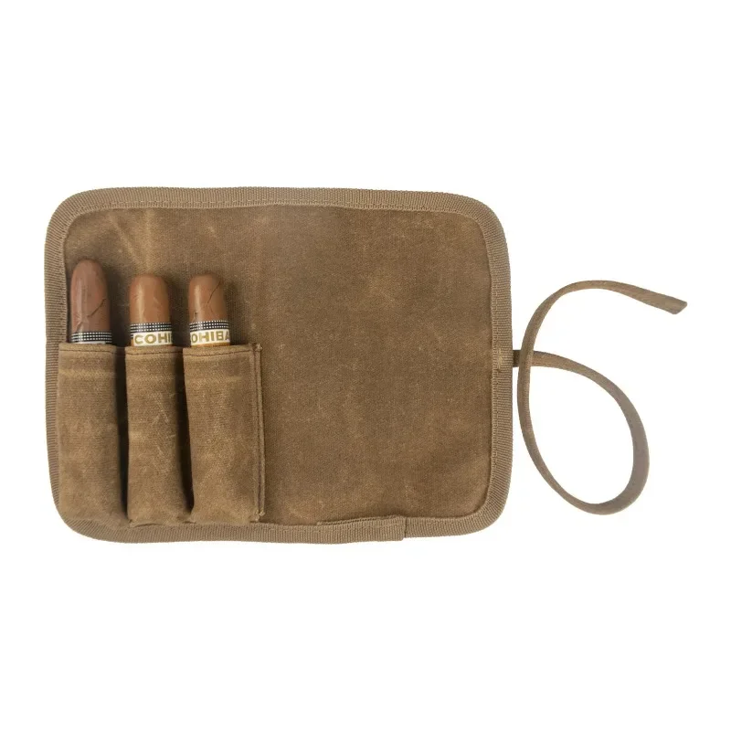 Holds 3 Sticks Cigar Bag Brown Portable Canvas Cigar Travel Storage Case Smoking Accessories