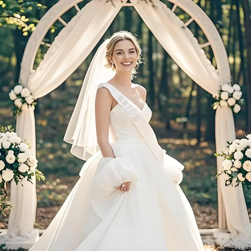 

Pearl Letters Bridal Sash Veil Kit Ribbon Edge Sparkle Hair Headband White Bachelorette Party Supplies Bridal Shower