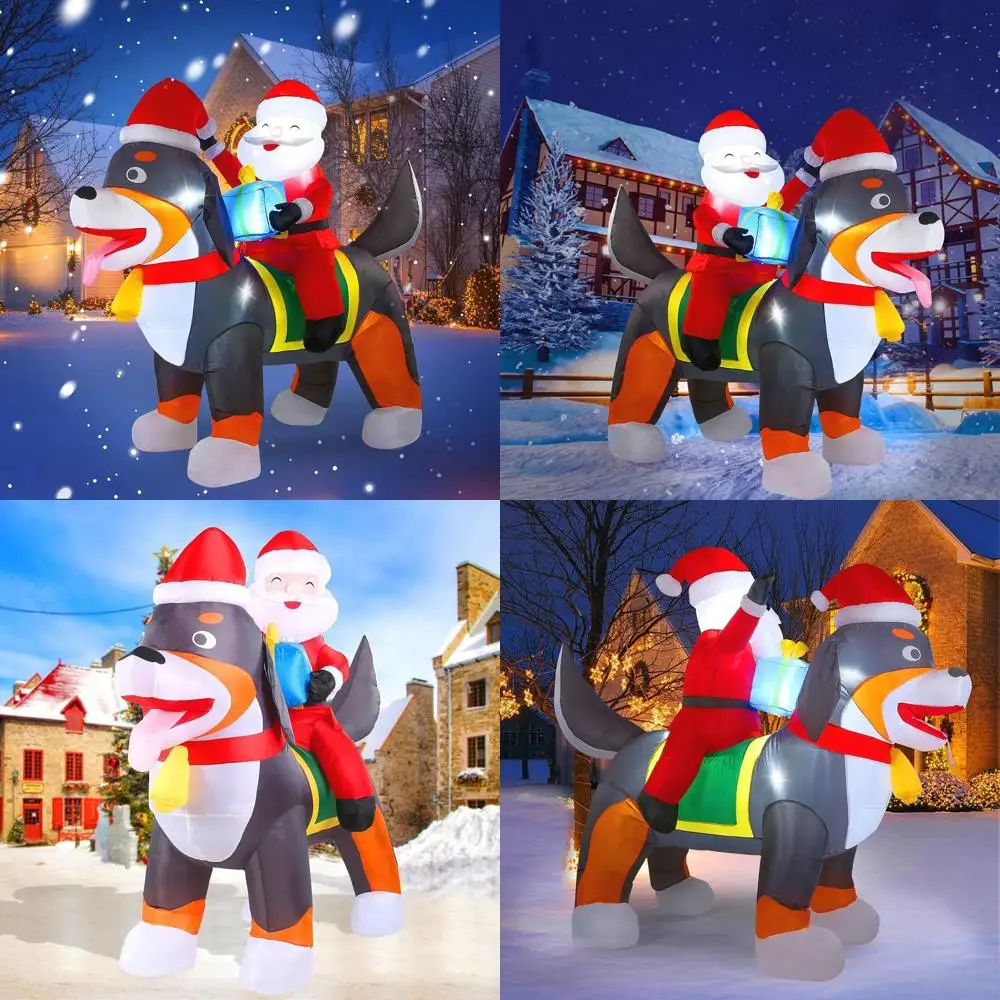 

Надувной рождественский Санта-Клаус и собака на открытом воздухе со светодиодной подсветкой, идеально подходит для двора, крыши, газона
