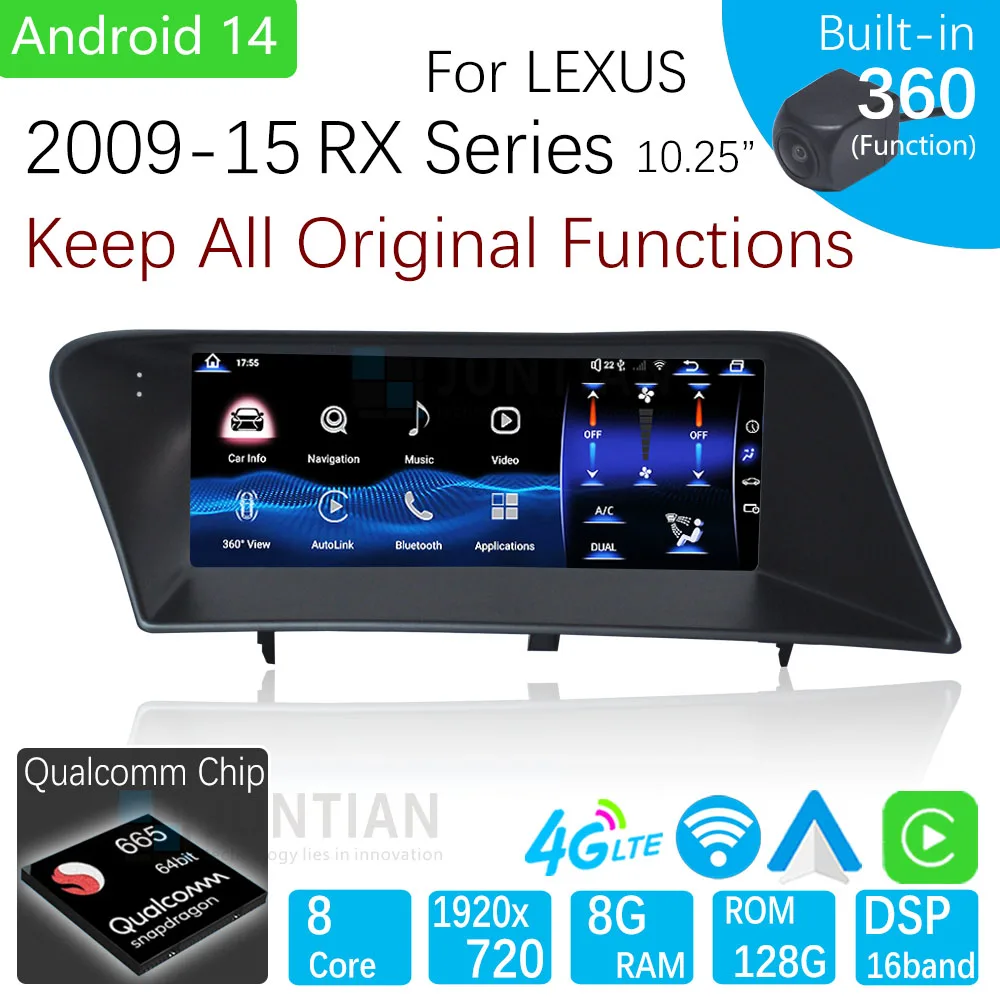 

Для Lexus RX Series 2009-15 Android 14 Автомобильный мультимедийный плеер GPS Беспроводной Carplay Auto HD Сенсорный экран LHD и RHD
