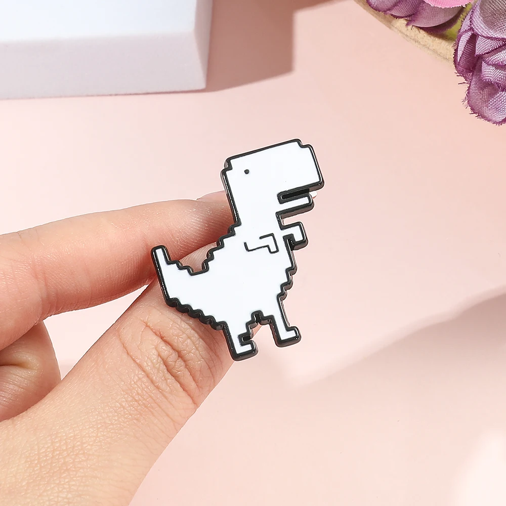 Creative Animal Dinosaur Enamel Brooch Pixel Geometric White T-Rex Alloy Pins Badge Fashion Jewelry Gift