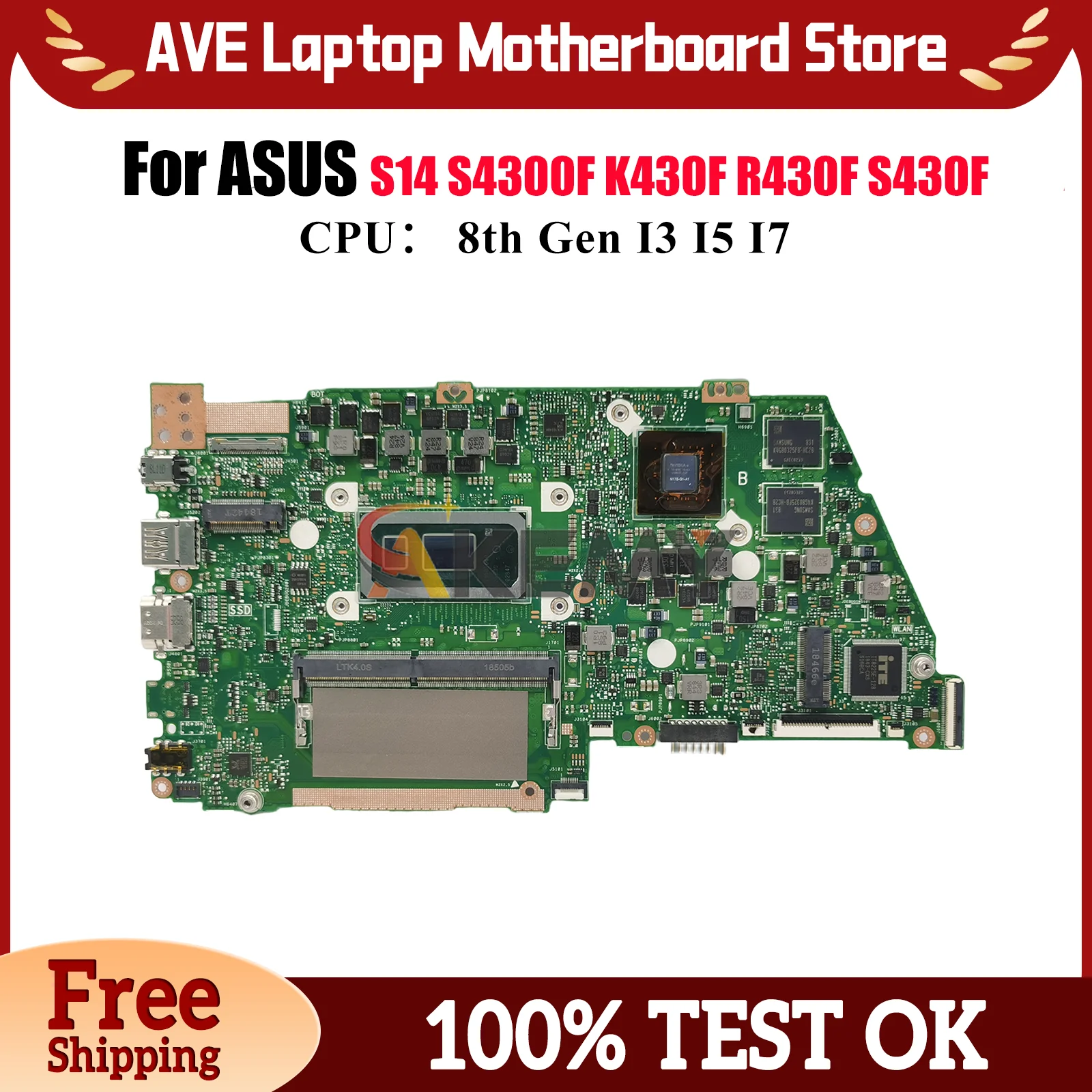 

X430FN Laptop Motherboard For ASUS VivoBook K430F X430FA X430FN S14 X430F V430F S4300F S430F R430F Mainboard With I3 I5 I7 CPU