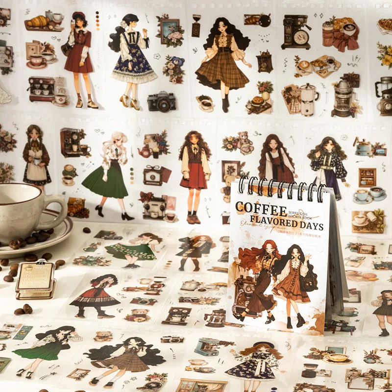 

50pcs/Bag Coffee-Flavored Days Series Stickers Coil-Bound Sticker Books Diy Frame Album Dairy Decoration Handbook Supplies