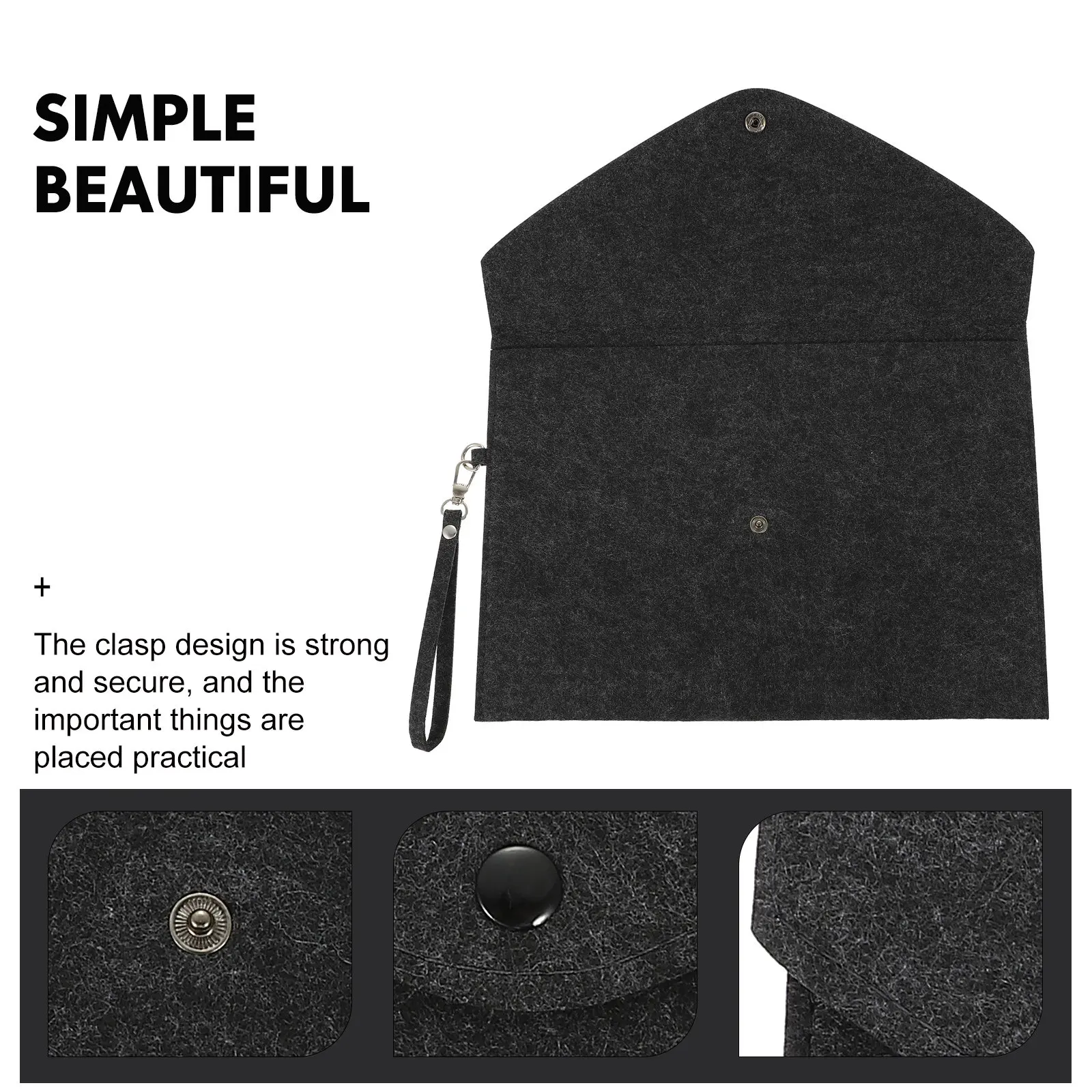Felt File Bag A4 Folder Button Clasp Secure Business File Pouch Office Document Organizer Paper Organizer Folder